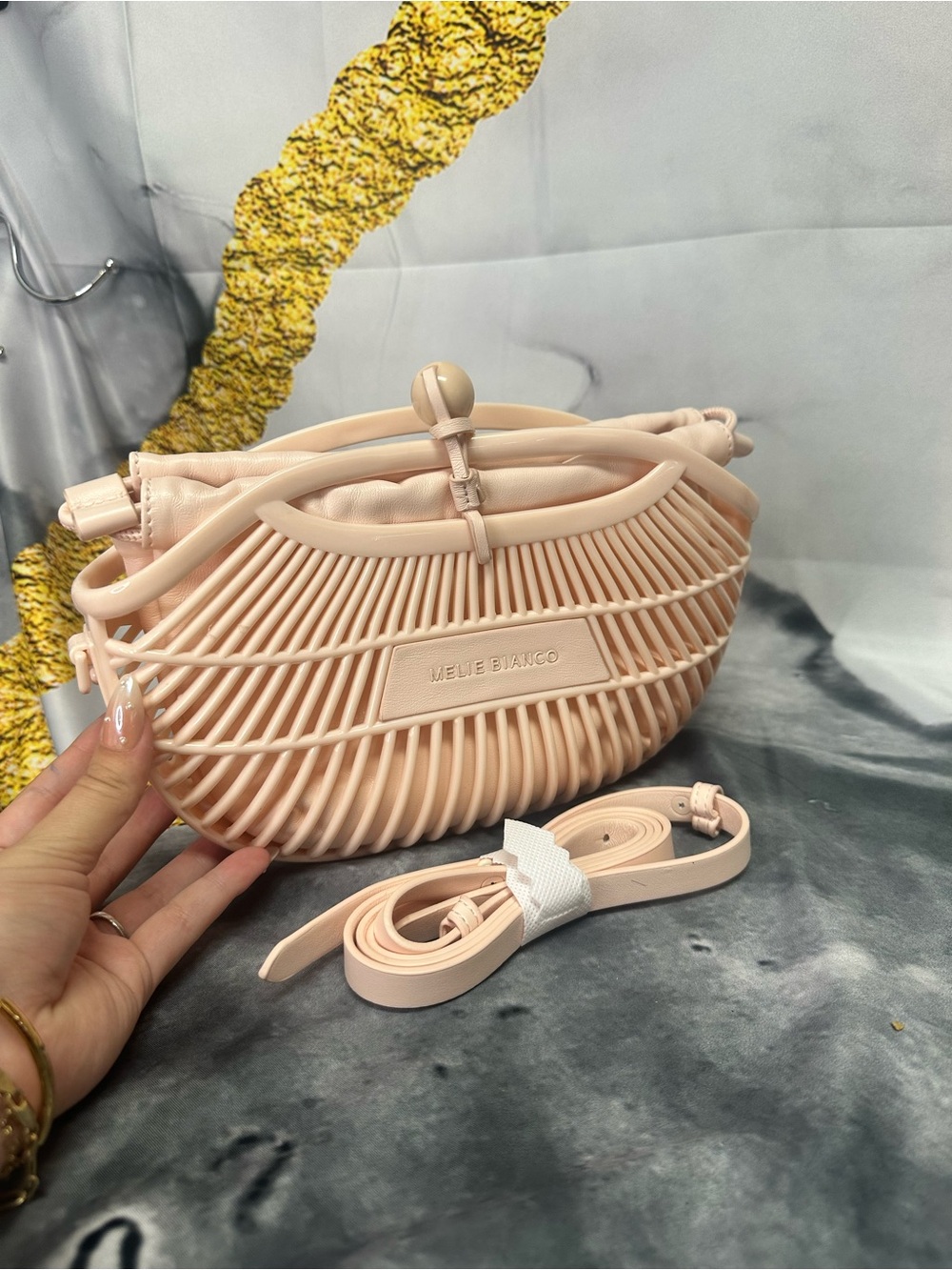 Melie Biianco Blush Woven Crossbody Bag